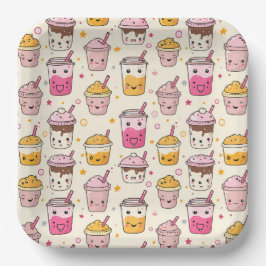 Bright Boba Tea Pattern Papieren Bordje