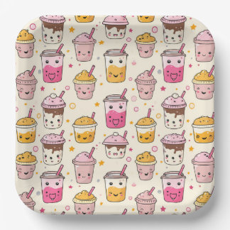 Bright Boba Tea Pattern Papieren Bordje