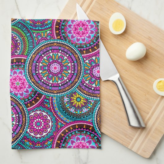 Bright Bohemian Boho Hippy Chic Pattern Theedoek (Quarter Fold)