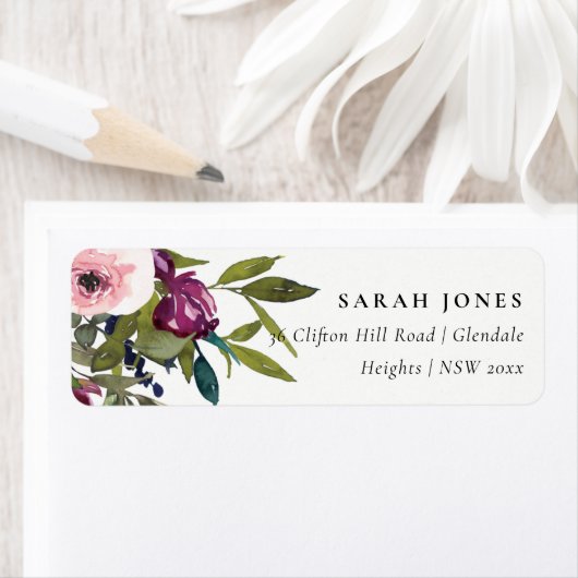 BRIGHT BOHO BLUSH BURGUNDY FLORAL BUNCH ADRES ETIKET (Insitu)