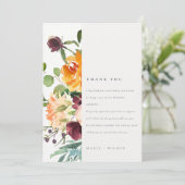 Bright Boho Blush Yellow Sinaasappel Floral Weddin Bedankkaart (Staand voorkant)