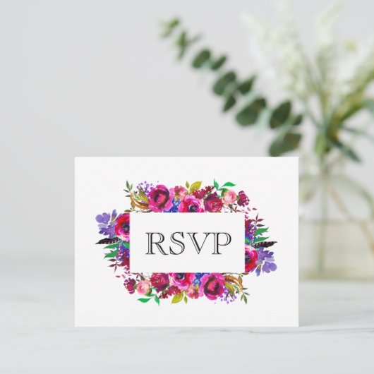 Bright Boho Bold Flowers RSVP Briefkaart (Staand voorkant)