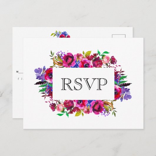 Bright Boho Bold Flowers RSVP Briefkaart (Voorkant / Achterkant)