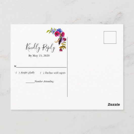 Bright Boho Bold Flowers RSVP Briefkaart (Achterkant)