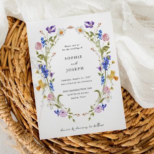 Bright Boho Floral Wreath Bruiloft Kaart