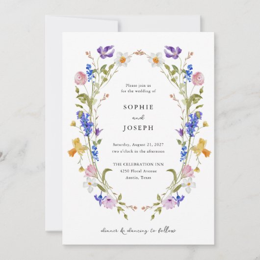 Bright Boho Floral Wreath | Bruiloft Kaart (Voorkant)