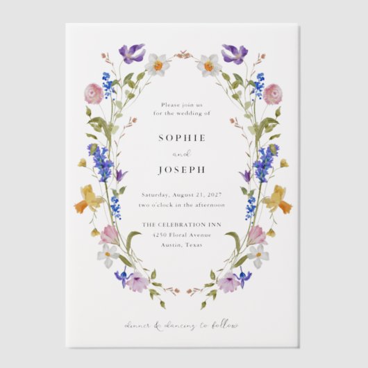 Bright Boho Floral Wreath | Bruiloft Vellum Uitnodigingen (Voorkant)