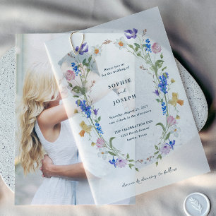 Bright Boho Floral Wreath   Bruiloft Vellum Uitnodigingen