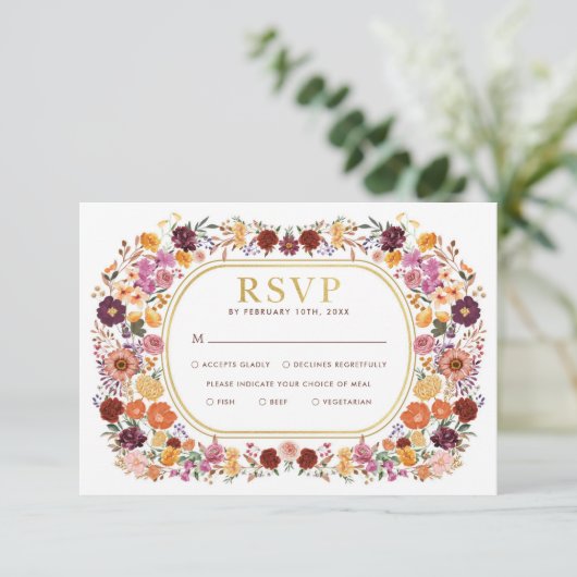 Bright Boho Herfst Wildflower Wedding RSVP Kaart (Staand voorkant)