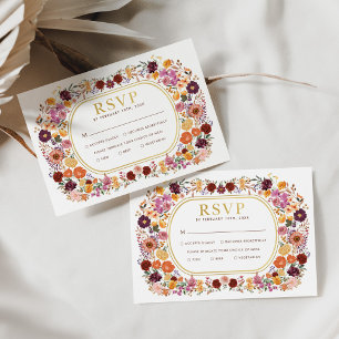 Bright Boho Herfst Wildflower Wedding RSVP Kaart