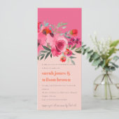 Bright Boho Hot Pink Waterverf Floral Verloving Kaart (Staand voorkant)