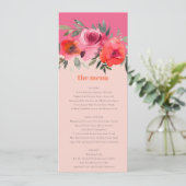 Bright Boho Hot Roze Bloemen Bruiloft Menu Kaart (Staand voorkant)
