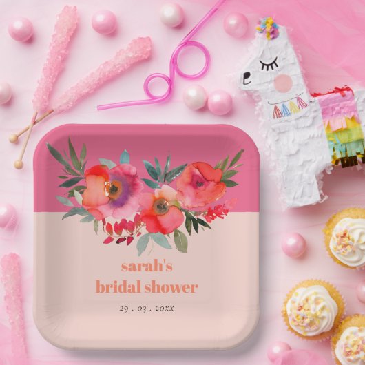Bright Boho Hot Roze Sinaasappel Bloemen Vrijgezel Papieren Bordje (Feest)