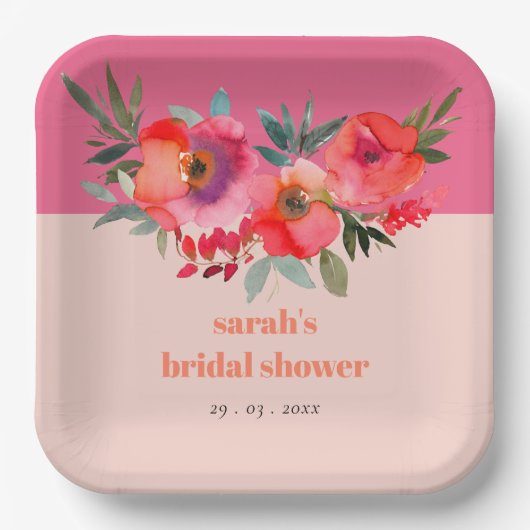 Bright Boho Hot Roze Sinaasappel Bloemen Vrijgezel Papieren Bordje (Voorkant)