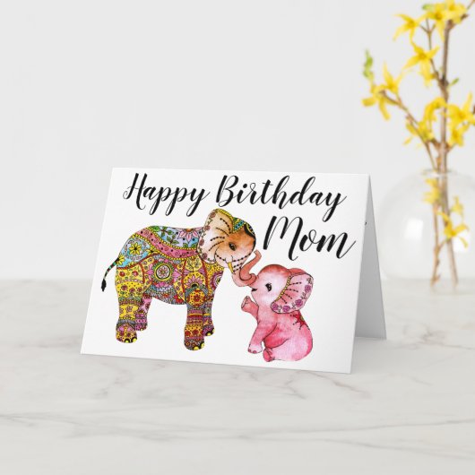 Bright Boho Olifanten Happy Birthday Mom Kaart (Gele Bloem)