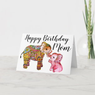 Bright Boho Olifanten Happy Birthday Mom Kaart