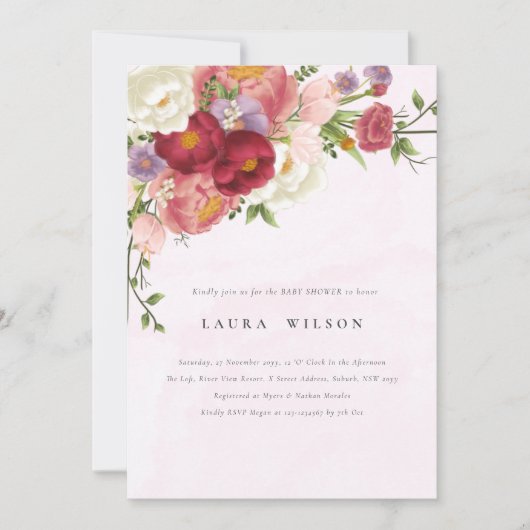Bright Boho Rood Roze Witte Bloemen Baby shower Kaart (Voorkant)