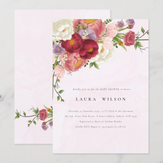 Bright Boho Rood Roze Witte Bloemen Baby shower Kaart (Voorkant / Achterkant)