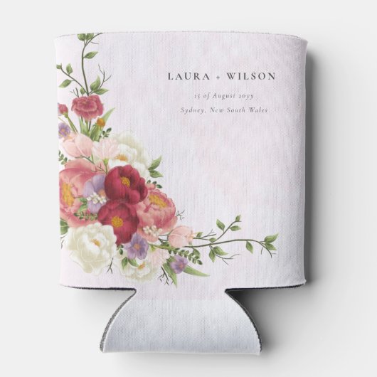 Bright Boho Rood Roze Witte Bloemen Trouwen Blikjeskoeler (Achterkant)