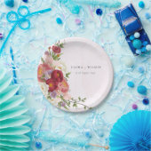 Bright Boho Rood Roze Witte Bloemen Trouwen Papieren Bordje (Feest)