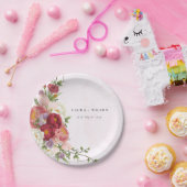 Bright Boho Rood Roze Witte Bloemen Trouwen Papieren Bordje (Feest)