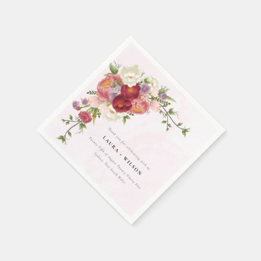 Bright Boho Rood Roze Witte Bloemen Trouwen Servet (Hoek)