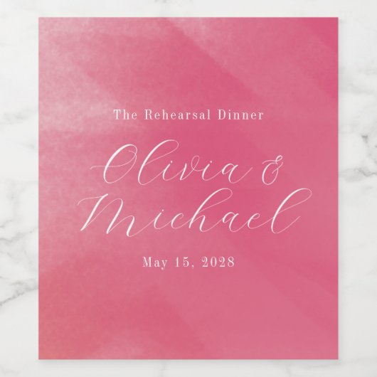 Bright Boho Roze Ombre Cursieve Naam Bruiloft Wijn Etiket (Enkel label)