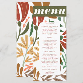 Bright Boho Terracotta Abstracte Floral Wedding Menu