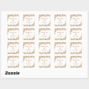 Bright Boho Terracotta Floral Wedding Dank u Vierkante Sticker