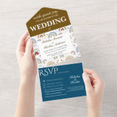 Bright Boho Terracotta Rainbows Bruiloft All In One Uitnodiging (Afscheurbaar)