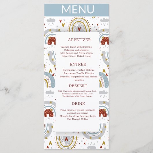 Bright Boho Terracotta Rainbows Bruiloft Menu (Voorkant)