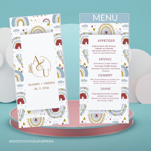 Bright Boho Terracotta Rainbows Bruiloft Menu