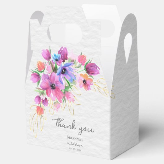 Bright Boho Waterverf Flowers en Golden Greenery Bedankdoosjes (Geopend)