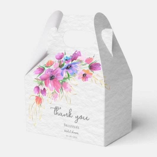 Bright Boho Waterverf Flowers en Golden Greenery Bedankdoosjes (Voorkant Zijde)