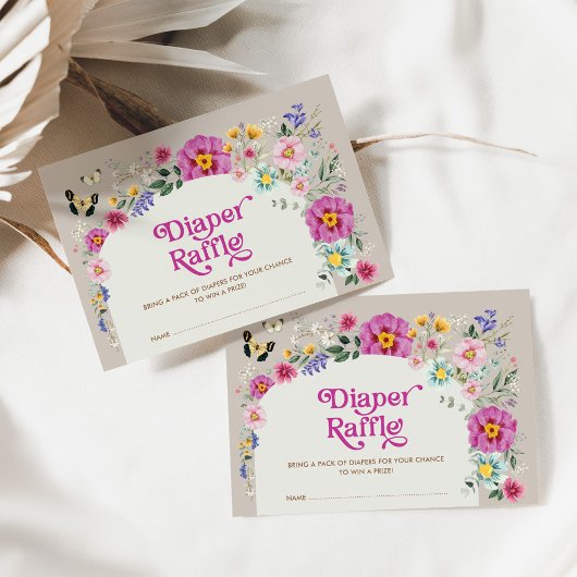 Bright Boho Wildflower Baby shower Luier Raffle Informatiekaartje