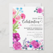 Bright & Bold Bloemen Dubbele Viering Verjaardag Kaart (Voorkant)