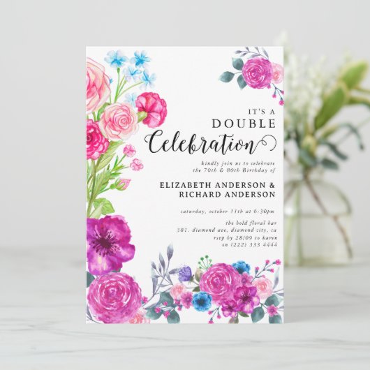 Bright & Bold Bloemen Dubbele Viering Verjaardag Kaart (Staand voorkant)