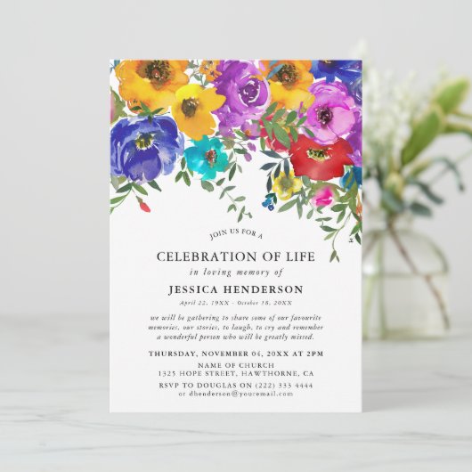 Bright & Bold Bloemen Viering van het Leven Kaart (Staand voorkant)