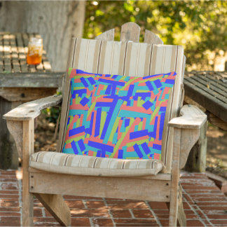 Bright Bold Blue Green Coral Abstract Patches Buitenkussen