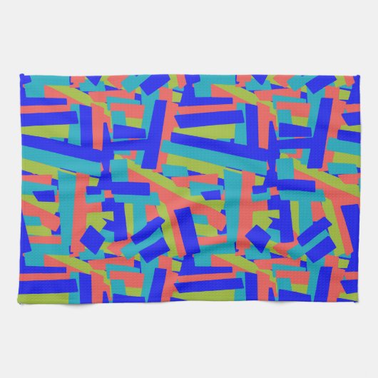 Bright Bold Blue Green Coral Abstract Patches Theedoek (Horizontaal)