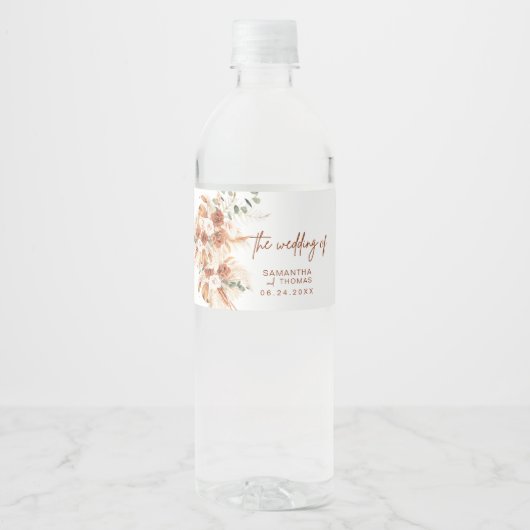 Bright Bold Boho Terracotta bruiloft Waterfles Etiket (Voorkant)