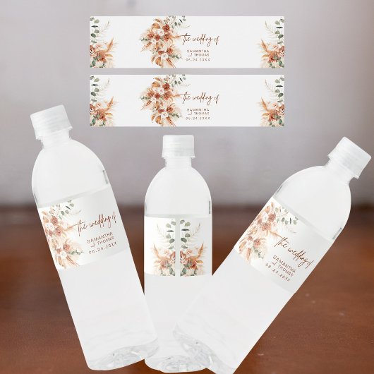Bright Bold Boho Terracotta bruiloft Waterfles Etiket