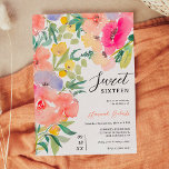 Bright bold boho tuin bloemenzoet 16 kaart<br><div class="desc">Bright bold boho garden floral Sweet 16 birthday party Invitation,  met handgeschilderde perzik rozen,  rode bloemen waterverf,  groene eucalyptus en groen en andere schattige  tuinbloemen met een modern script lettertype penseel. Een uitbarsting van gedurfde kleuren en  bloei!</div>