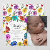 Bright & Bold Floral Baby shower Bedankkaart (Voorkant / Achterkant)