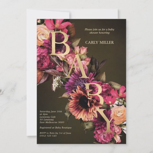 Bright Bold Floral Gold Baby shower Kaart (Voorkant)