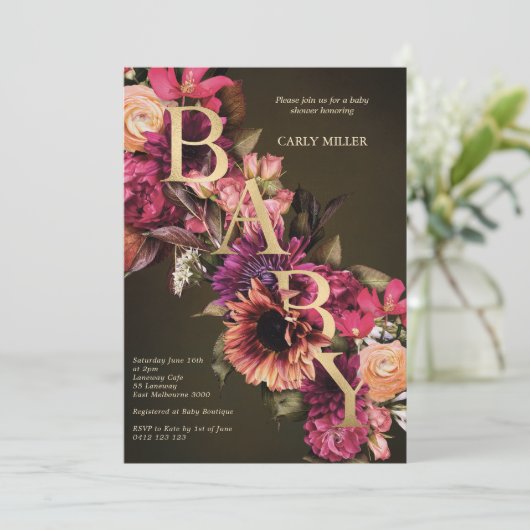 Bright Bold Floral Gold Baby shower Kaart (Staand voorkant)