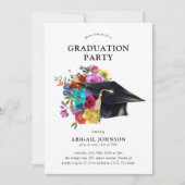 Bright & Bold Floral Pet Graduation Party Kaart (Voorkant)