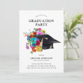 Bright & Bold Floral Pet Graduation Party Kaart (Staand voorkant)