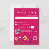 Bright & Bold Fuchsia Roze Bloemen Bruiloft QR Cod RSVP Kaartje (Voorkant)