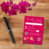 Bright & Bold Fuchsia Roze Bloemen Bruiloft QR Cod RSVP Kaartje
